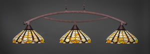 Bow 3 Light Billiard Light Shown In Bronze Finish With 15" Paradise Tiffany Glass