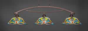 Bow 3 Light Billiard Light Shown In Bronze Finish With 19" Kaleidoscope Tiffany Glass