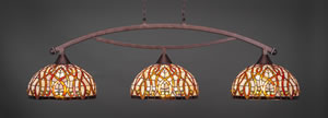 Bow 3 Light Billiard Light Shown In Bronze Finish With 15" Persian Nites Tiffany Glass