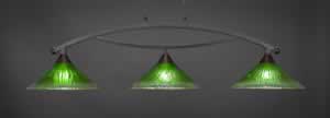 Bow 3 Light Billiard Light Shown In Dark Granite Finish With 16" Kiwi Green Crystal Glass