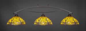Bow 3 Light Billiard Light Shown In Dark Granite Finish With 16" Amber Dragonfly Tiffany Glass