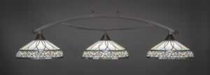 Bow 3 Light Billiard Light Shown In Dark Granite Finish With 16" Royal Merlot Tiffany Glass