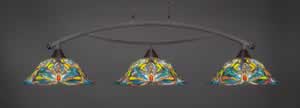 Bow 3 Light Billiard Light Shown In Dark Granite Finish With 19" Kaleidoscope Tiffany Glass
