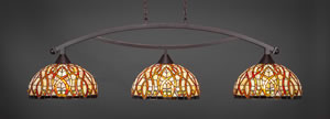 Bow 3 Light Billiard Light Shown In Dark Granite Finish With 15" Persian Nites Tiffany Glass