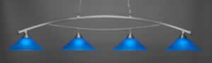 Bow 4 Light Billiard Light Shown In Brushed Nickel Finish With 16" Blue Italian Glass