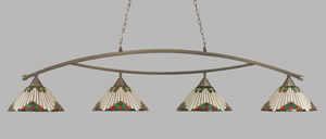 Bow 4 Light Billiard Light Shown In Brushed Nickel Finish With 15" Green Sunray Tiffany Glass