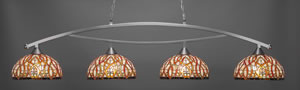 Bow 4 Light Billiard Light Shown In Brushed Nickel Finish With 15" Persian Nites Tiffany Glass