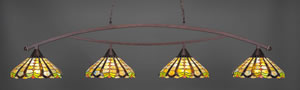 Bow 4 Light Billiard Light Shown In Bronze Finish With 15" Paradise Tiffany Glass