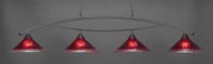 Bow 4 Light Billiard Light Shown In Dark Granite Finish With 16" Raspberry Crystal Glass