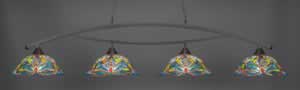 Bow 4 Light Billiard Light Shown In Dark Granite Finish With 19" Kaleidoscope Tiffany Glass