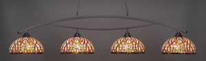 Bow 4 Light Billiard Light Shown In Dark Granite Finish With 15" Persian Nites Tiffany Glass