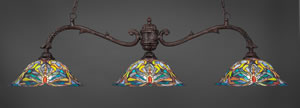 Octopus 3 Light Billiard Light Shown In Bronze Finish With 19" Kaleidoscope Tiffany Glass