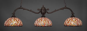 Octopus 3 Light Billiard Light Shown In Bronze Finish With 15" Persian Nites Tiffany Glass