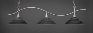 Brushed Nickel Finish 3 Light Bar With 16" Charcoal Spiral Glass Shades