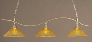 Swoop 3 Light Billiard Light Shown In Brushed Nickel Finish With 16" Gold Champagne Crystal Glass