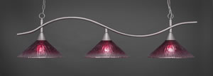 Swoop 3 Light Billiard Light Shown In Brushed Nickel Finish With 16" Wine Crystal Glass