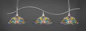 Swoop 3 Light Billiard Light Shown In Brushed Nickel Finish With 19" Kaleidoscope Tiffany Glass