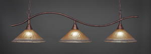 Swoop 3 Light Billiard Light Shown In Bronze Finish With 16" Amber Crystal Glass