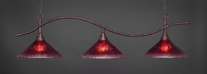 Swoop 3 Light Billiard Light Shown In Bronze Finish With 16" Raspberry Crystal Glass