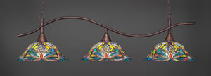 Swoop 3 Light Billiard Light Shown In Bronze Finish With 19" Kaleidoscope Tiffany Glass