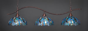 Swoop 3 Light Billiard Light Shown In Bronze Finish With 16" Blue Mosaic Tiffany Glass