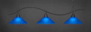 Swoop 3 Light Billiard Light Shown In Dark Granite Finish With 16" Blue Italian Glass