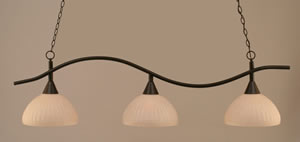 Swoop 3 Light Billiard Light Shown In Dark Granite Finish With 14" Frosted Turtle Glass