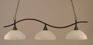 Swoop 3 Light Billiard Light Shown In Dark Granite Finish With 16" Frosted Turtle Glass