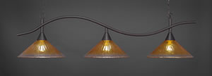 Swoop 3 Light Billiard Light Shown In Dark Granite Finish With 16" Gold Champagne Crystal Glass
