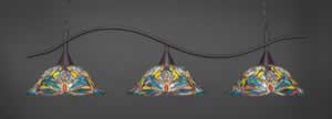 Swoop 3 Light Billiard Light Shown In Dark Granite Finish With 19" Kaleidoscope Tiffany Glass