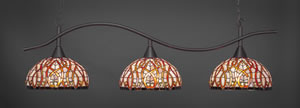 Swoop 3 Light Billiard Light Shown In Dark Granite Finish With 15" Persian Nites Tiffany Glass