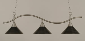 Swoop 3 Light Island Light Shown In Brushed Nickel Finish With 12" Charcoal Spiral Glass