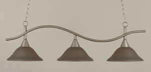 Swoop 3 Light Island Light Shown In Brushed Nickel Finish With 12" Gray Linen Glass