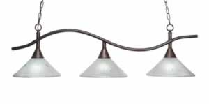 Swoop 3 Light Island Light Shown In Bronze Finish With 12" Frosted Crystal Glass