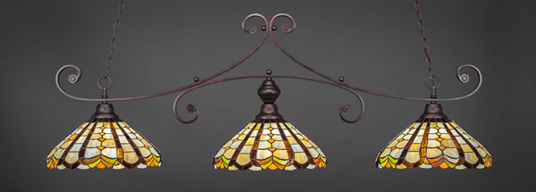 Curl 3 Light Bar Shown In Bronze Finish With 15" Paradise Tiffany Glass