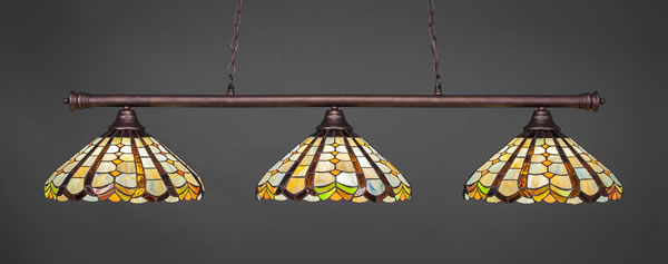 Oxford 3 Light Billiard Light Shown In Bronze Finish With 15" Paradise Tiffany Glass