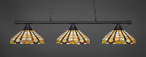 Oxford 3 Light Billiard Light Shown In Matte Black Finish With 15" Paradise Tiffany Glass