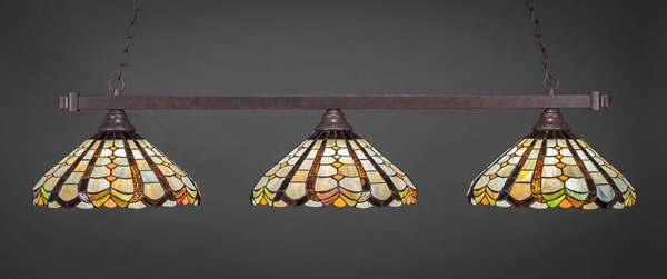 Square 3 Light Billiard Light Shown In Dark Granite Finish With 15" Paradise Tiffany Glass