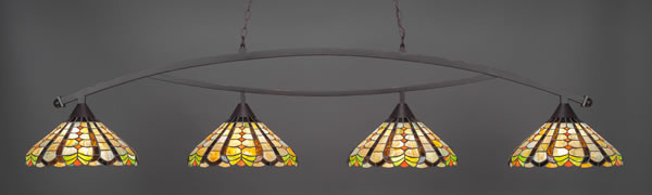 Bow 4 Light Bar Shown In Dark Granite Finish With 15" Paradise Tiffany Glass
