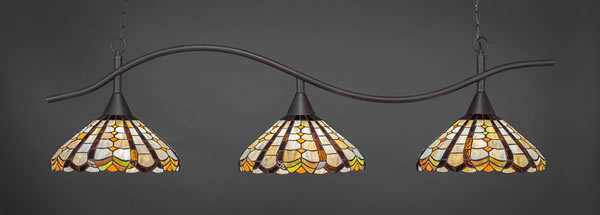 Swoop 3 Light Billiard Light Shown In Dark Granite Finish With 15" Paradise Tiffany Glass