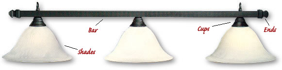 Toltec Billiard Light.  This Pool Table Light features 3 Illuminations shades.