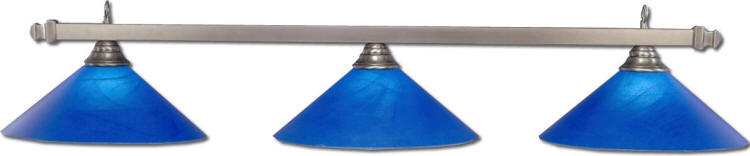 Toltec Blue Italian Glass Pool Table Light - 803 Brush Nickle Bar with three Blue Italian Glass Shades