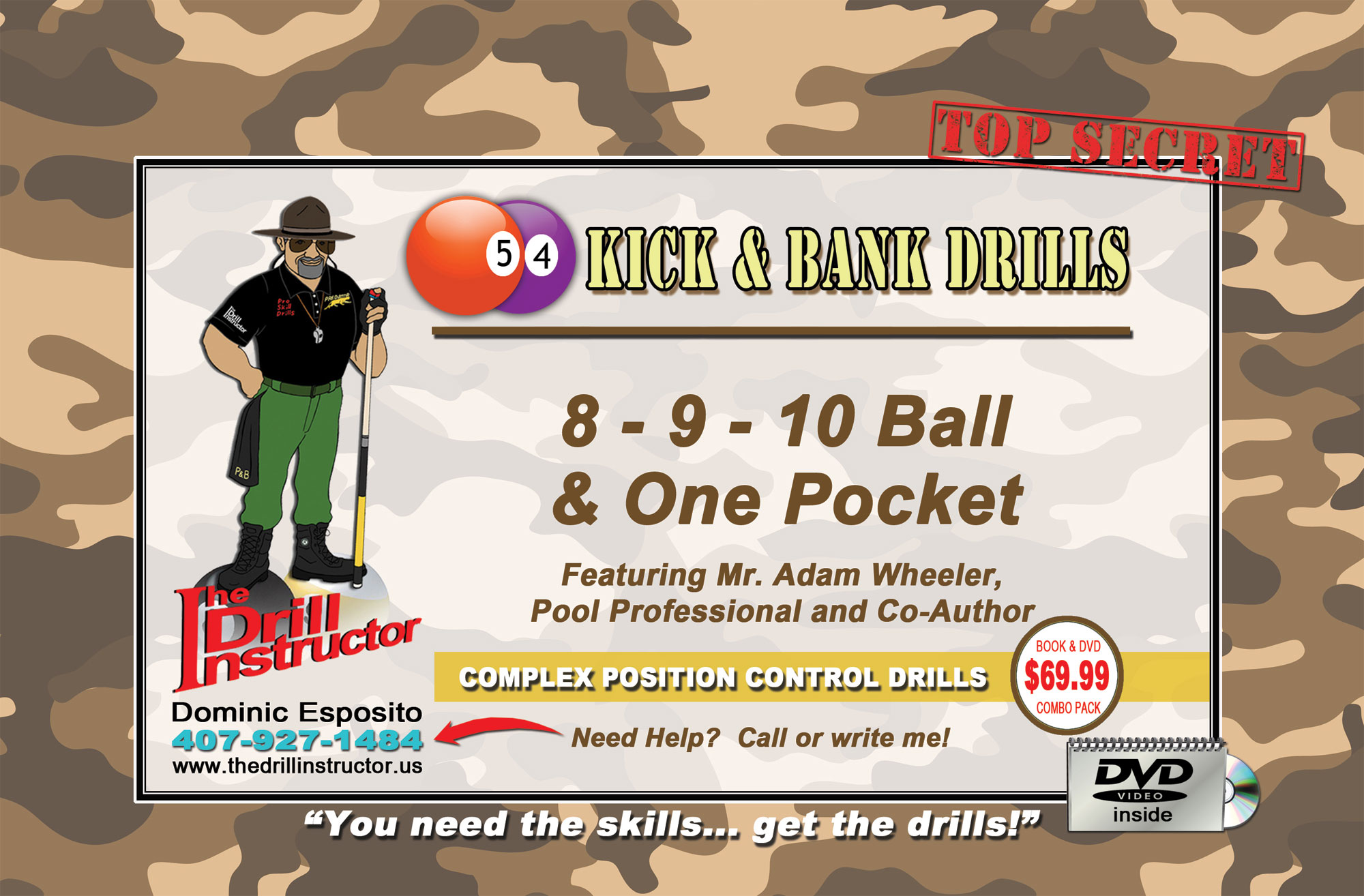Drill Instructor- Kick and Bank Drills Pool Cue