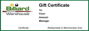 Billiard Warehouse Gift Certificates