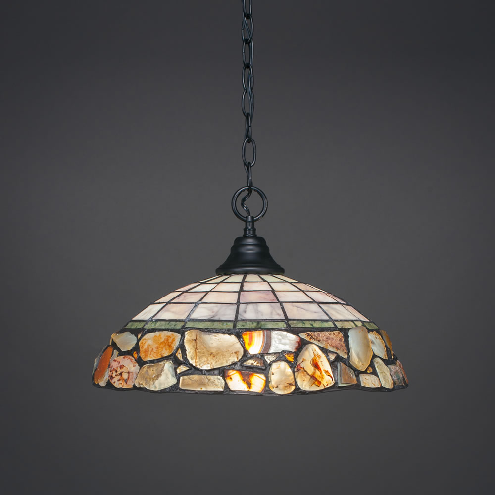 Chain Hung Pendant Shown In Matte Black Finish With 16" Cobblestone Tiffany Glass