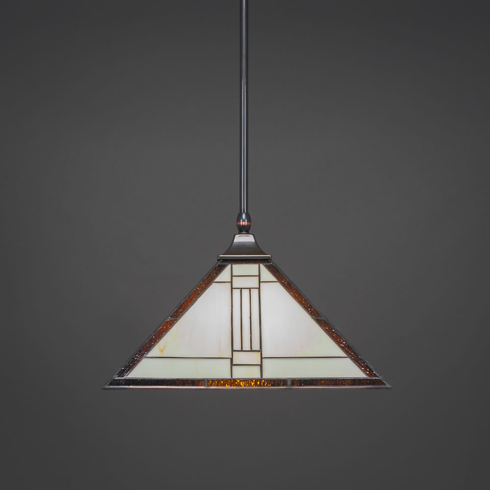 Stem Hung Pendant With Square Fitter Shown In Black Copper Finish With 14" Santa Fe Tiffany Glass