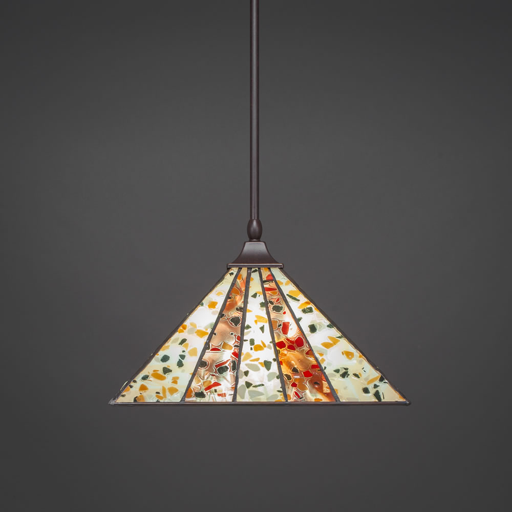 Stem Hung Pendant With Square Fitter Shown In Dark Granite Finish With 14" Fiesta Tiffany Glass