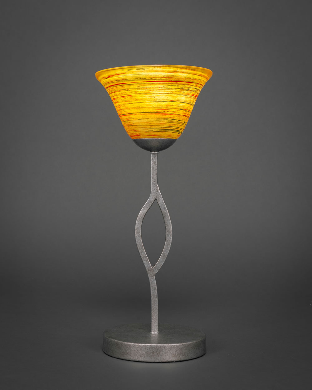 Revo Mini Table Lamp Shown in Aged Silver Finish With 7" Firré Saturn Glass