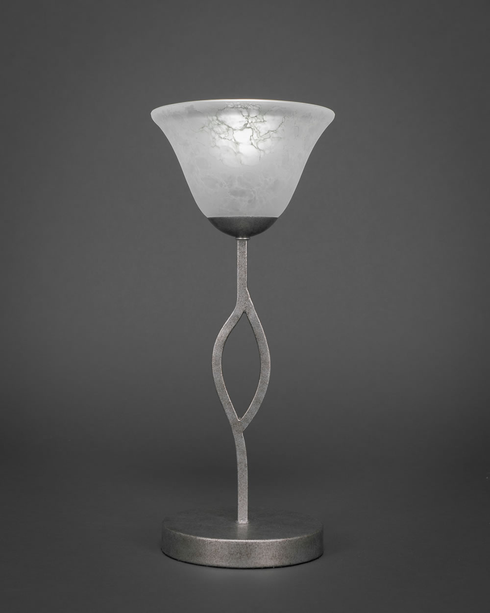 Revo Mini Table Lamp Shown in Aged Silver Finish With 7" White Marble Glass