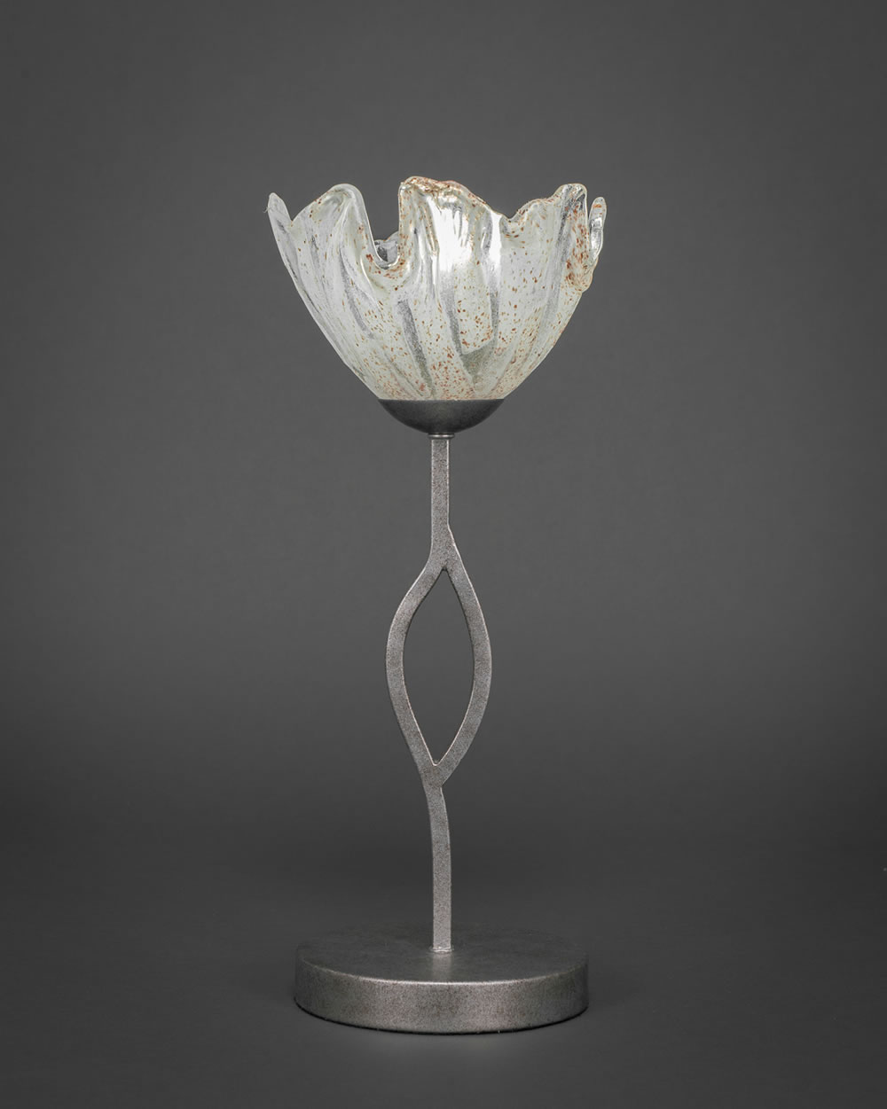 Revo Mini Table Lamp Shown in Aged Silver Finish With 7" Italian Ice Glass